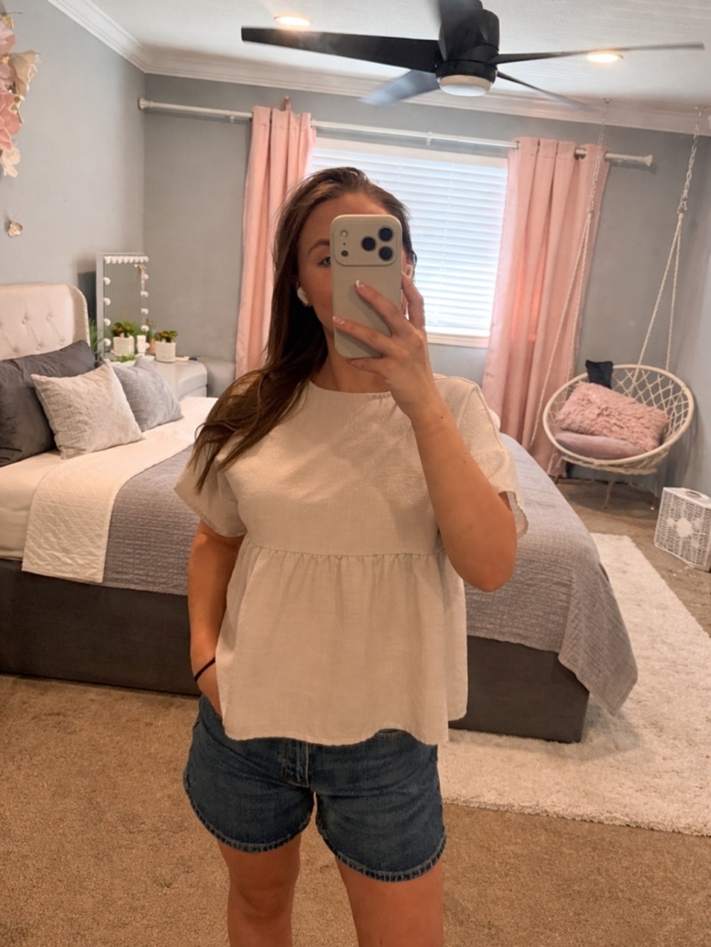 Women’s Cream Short-Sleeve Peplum Top